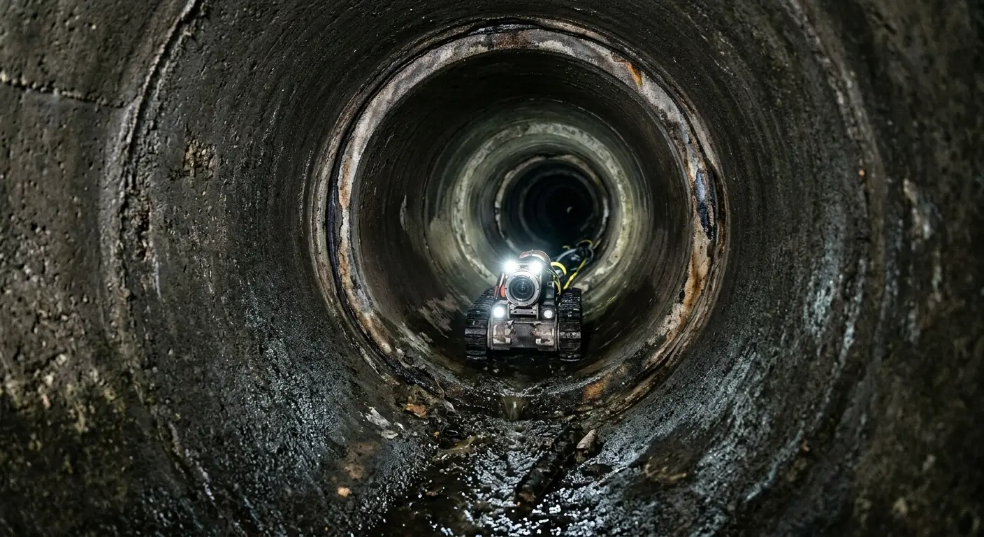 Robotic sewer camera inspecting pipe interior for Drain Snake Service in Town and Country