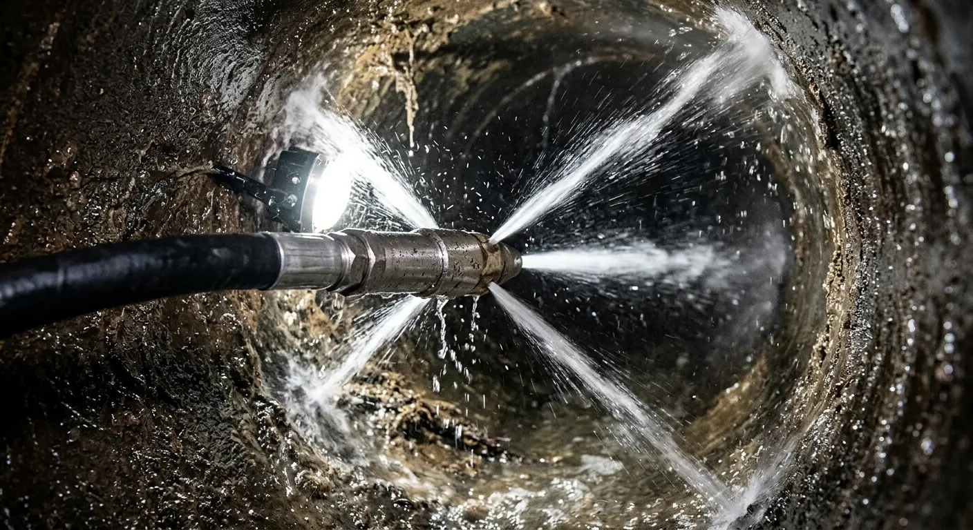 High-pressure hydro jetting nozzle cleaning sewer pipe for Sewer Line Relining in Town and Country